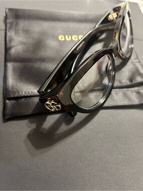 RX - Gucci Black Acetate Women's Glasses with Gold Double-G Accent - New